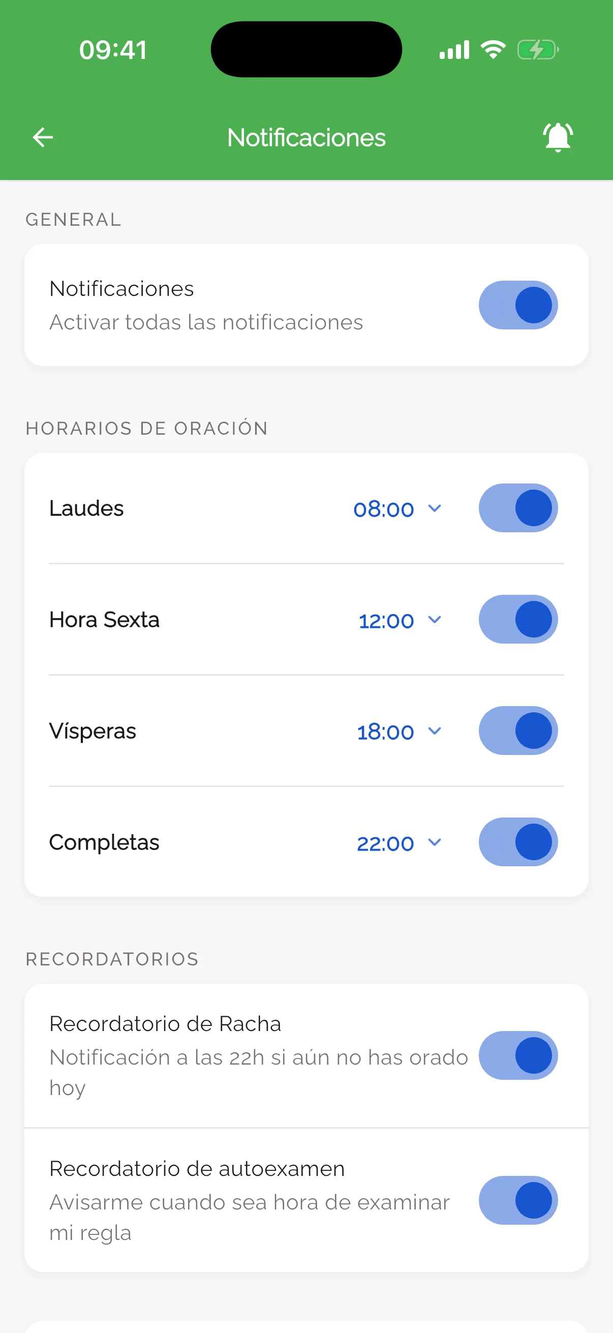 Recordatorios para cada hora de oración