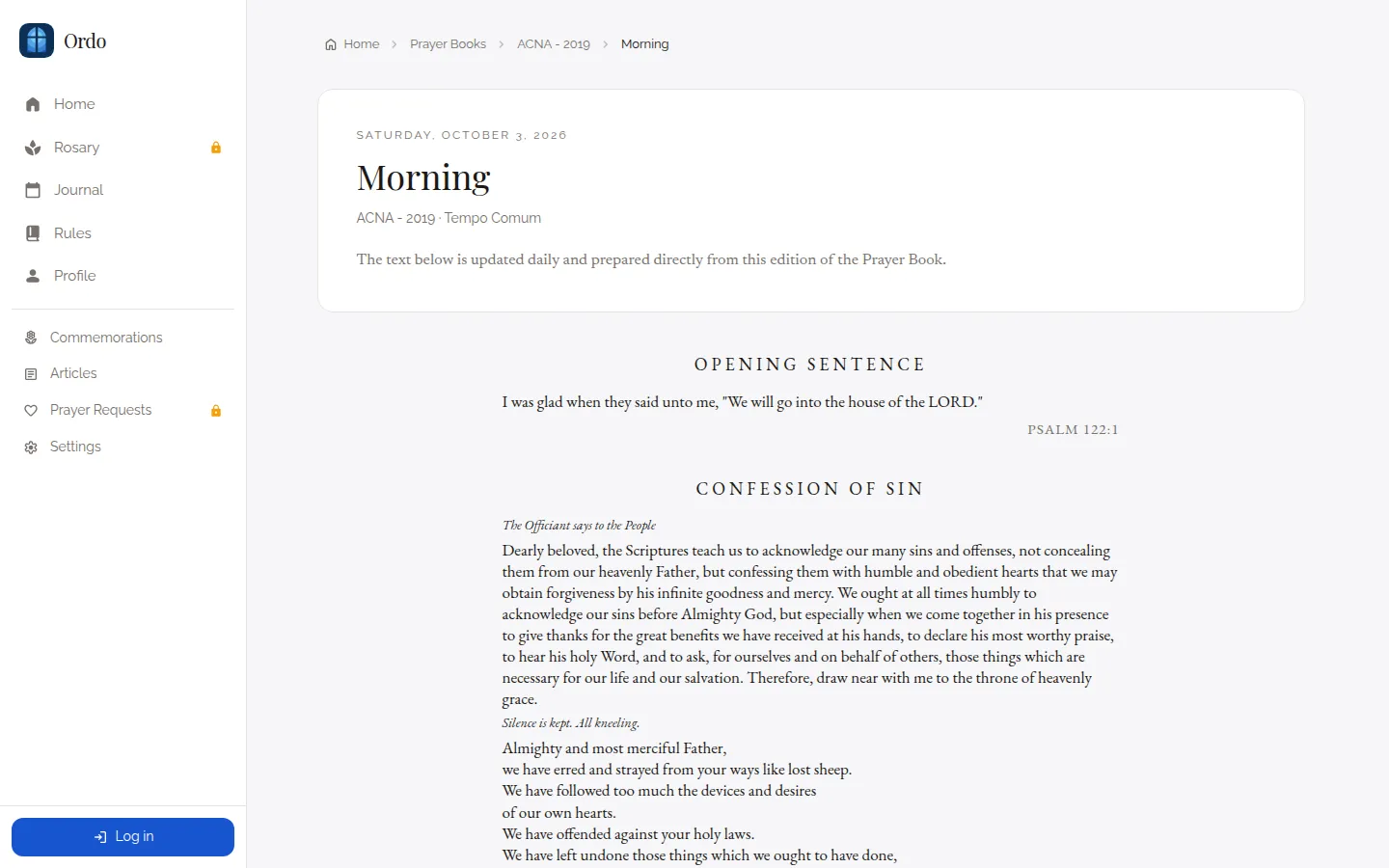 Morning Prayer open in Ordo's web edition